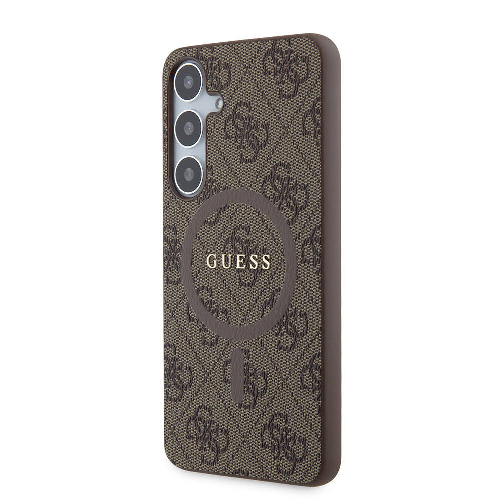 Galaxy S24 Plus Case Guess Original Licensed M-safe Charging Feature PU Ring 4G Patterned Text Logo Cover Black