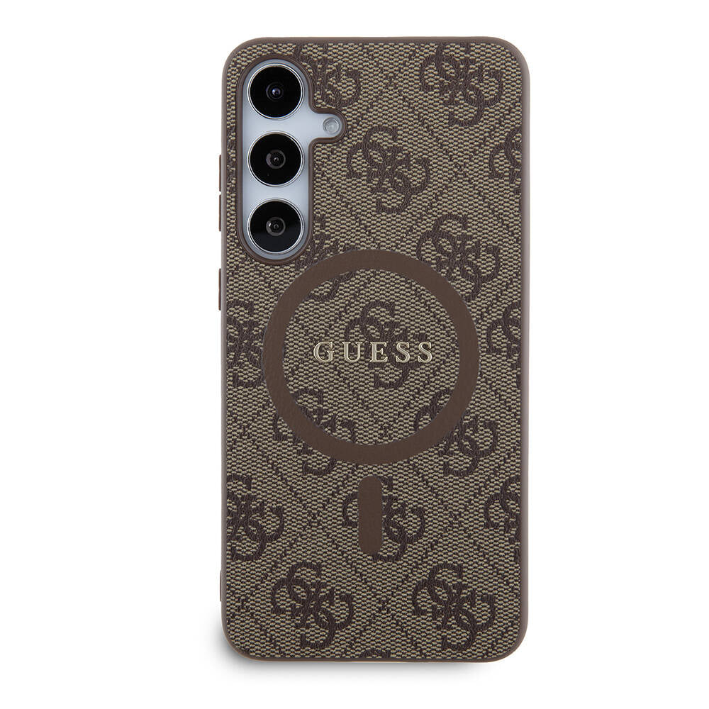 Galaxy S24 Plus Case Guess Original Licensed M-safe Charging Feature PU Ring 4G Patterned Text Logo Cover Black