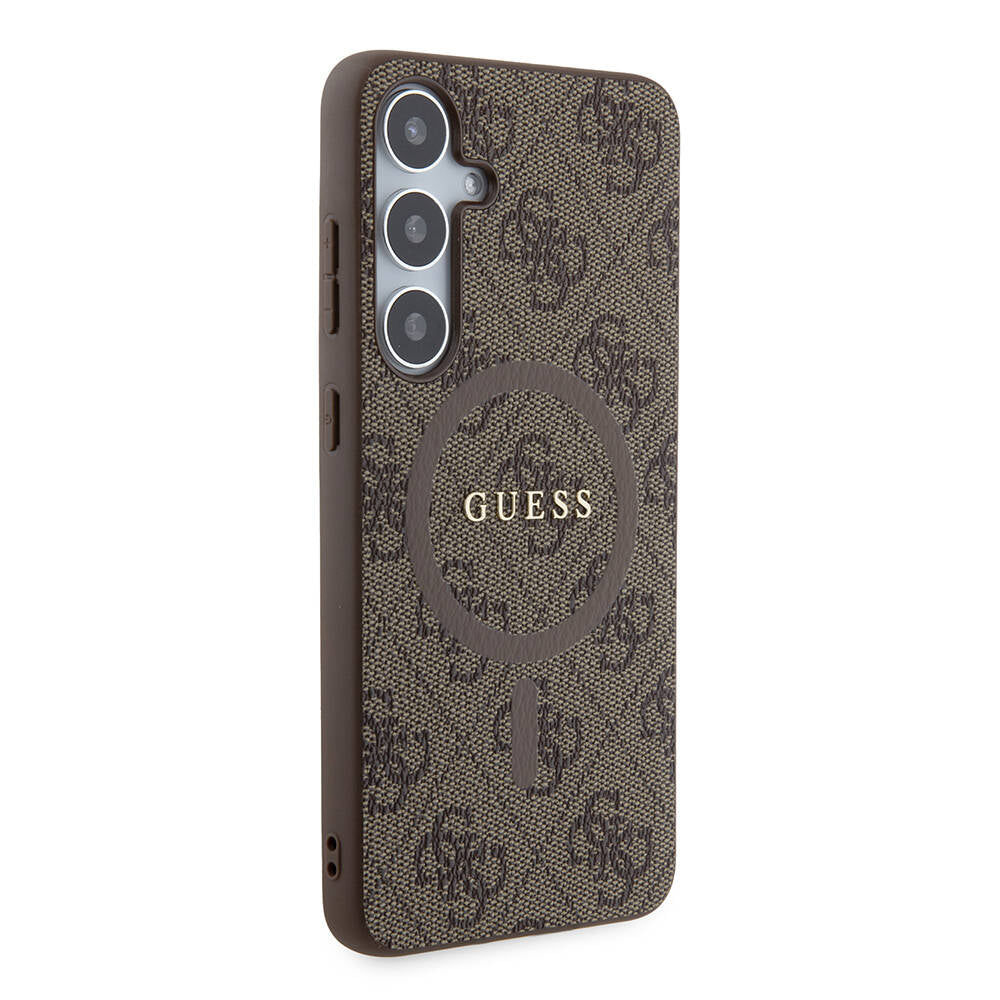 Galaxy S24 Plus Case Guess Original Licensed M-safe Charging Feature PU Ring 4G Patterned Text Logo Cover Black