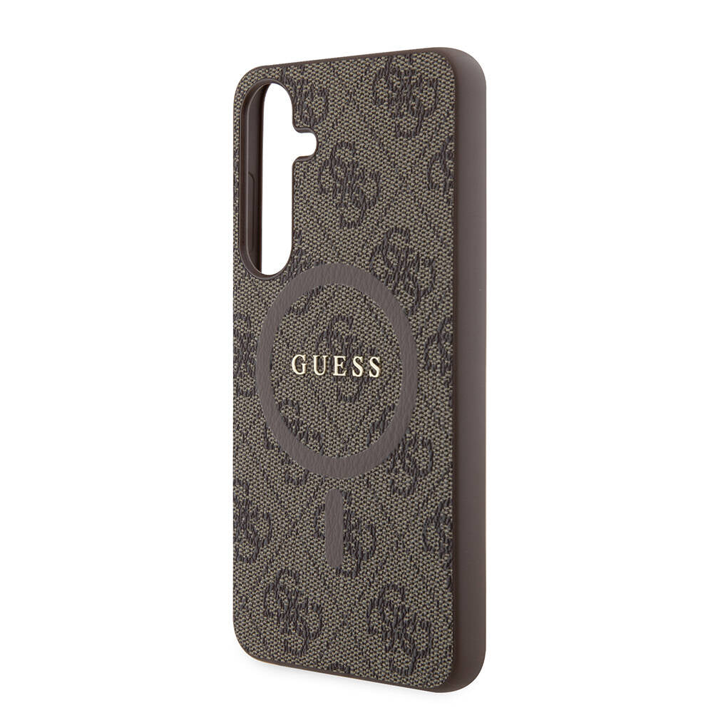 Galaxy S24 Plus Case Guess Original Licensed M-safe Charging Feature PU Ring 4G Patterned Text Logo Cover Black