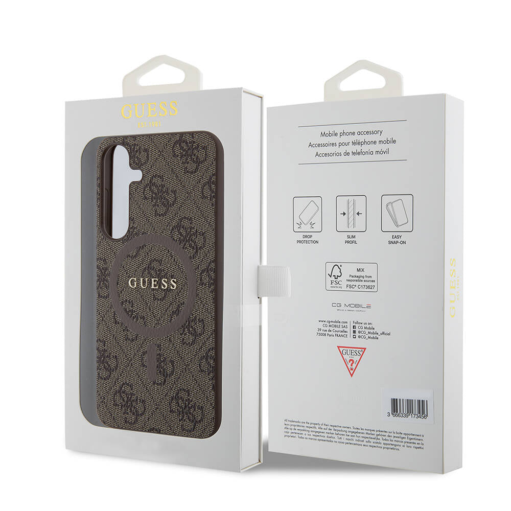 Galaxy S24 Plus Case Guess Original Licensed M-safe Charging Feature PU Ring 4G Patterned Text Logo Cover Black
