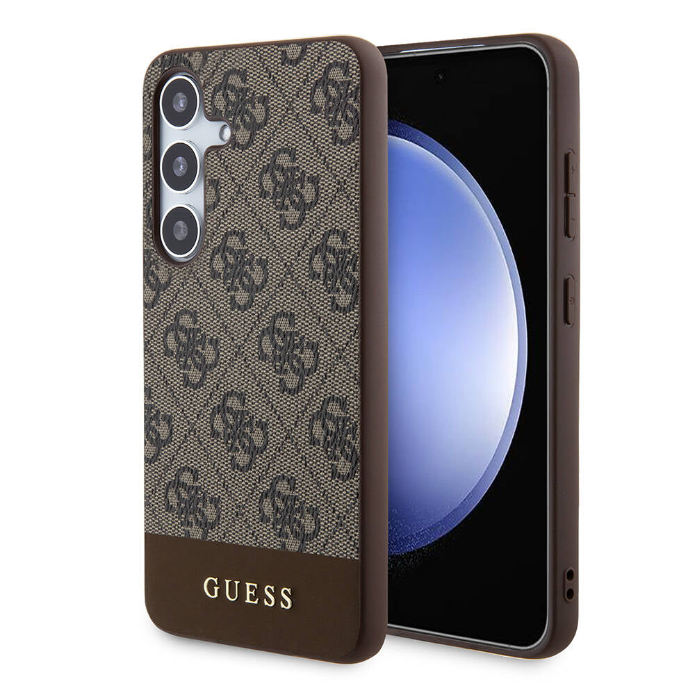 Galaxy S24 Plus Case Guess Original Licensed PU Leather Stripe Logo Design Cover Brown