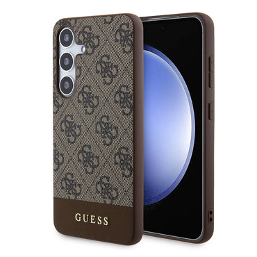 Galaxy S24 Plus Case Guess Original Licensed PU Leather Stripe Logo Design Cover Brown