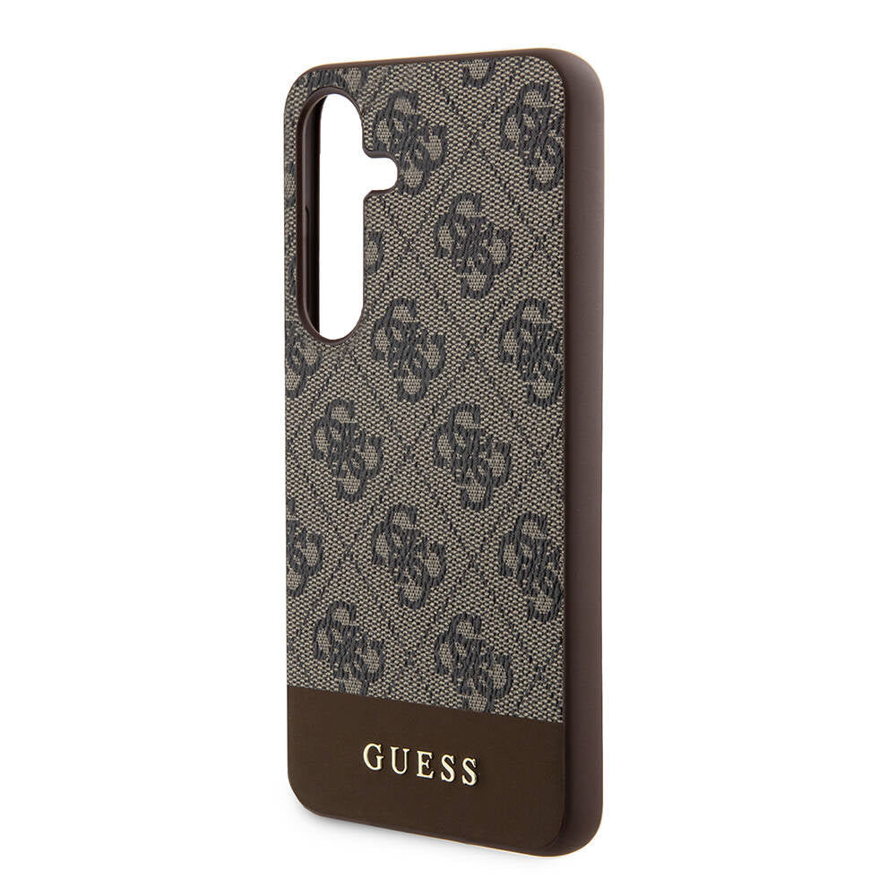 Galaxy S24 Plus Case Guess Original Licensed PU Leather Stripe Logo Design Cover Brown