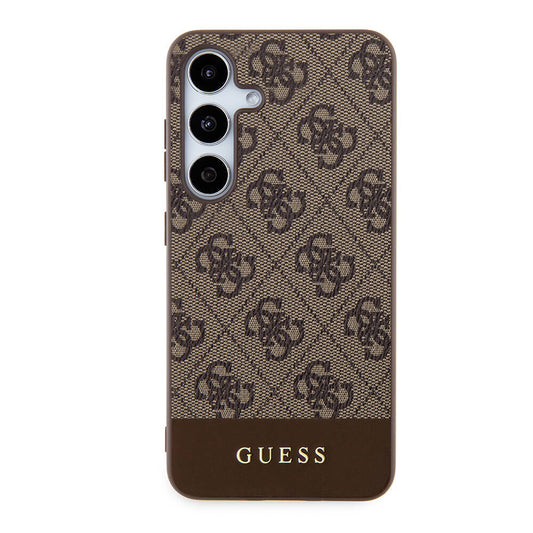Galaxy S24 Plus Case Guess Original Licensed PU Leather Stripe Logo Design Cover Brown