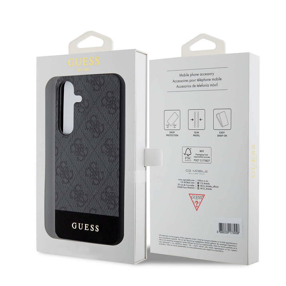 Galaxy S24 Plus Case Guess Original Licensed PU Leather Stripe Logo Design Cover Black