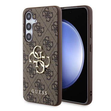 Galaxy S24 Plus Case Guess Original Licensed PU Leather Cover with Text and 4G Metal Logo Pattern Black