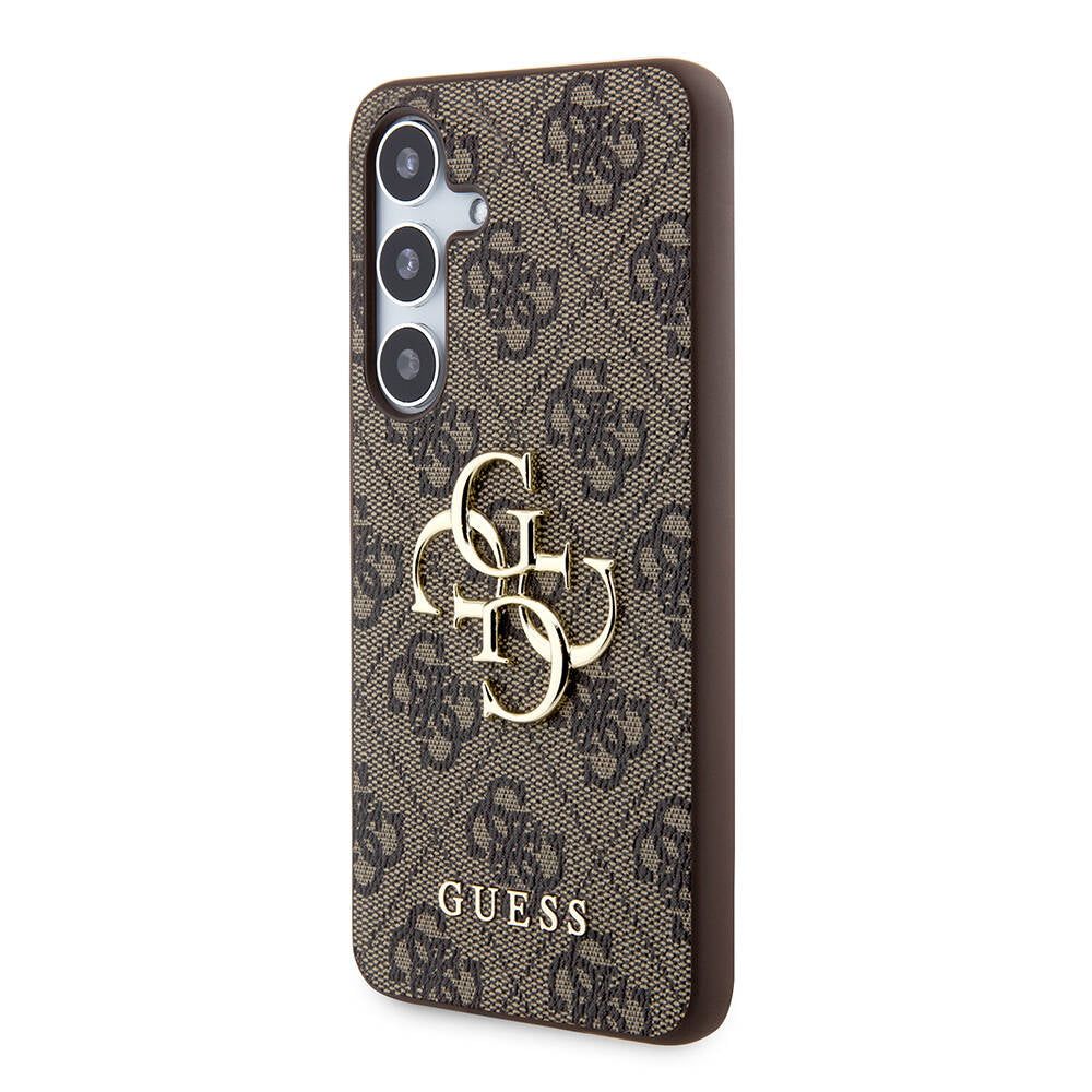 Galaxy S24 Plus Case Guess Original Licensed PU Leather Cover with Text and 4G Metal Logo Pattern Pink