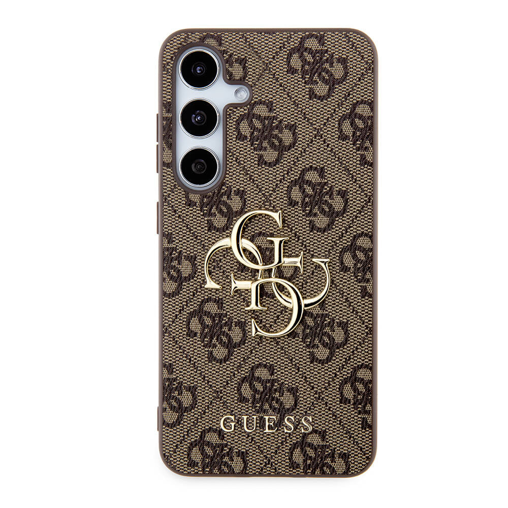 Galaxy S24 Plus Case Guess Original Licensed PU Leather Cover with Text and 4G Metal Logo Pattern Pink