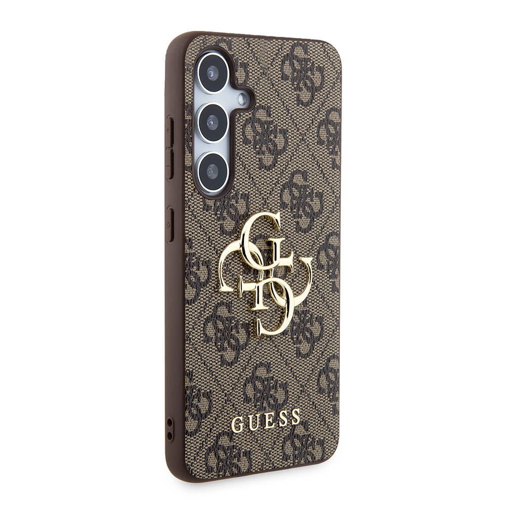Galaxy S24 Plus Case Guess Original Licensed PU Leather Cover with Text and 4G Metal Logo Pattern Black
