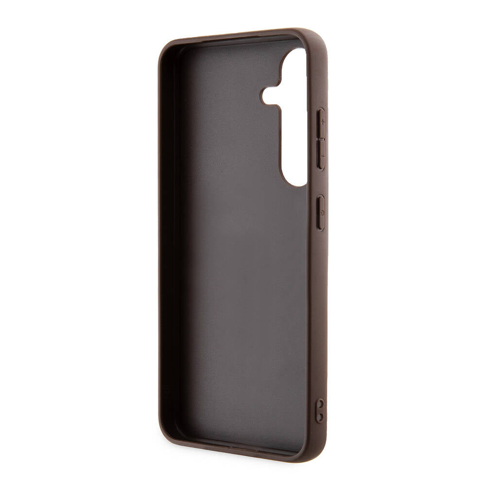 Galaxy S24 Plus Case Guess Original Licensed PU Leather Cover with Text and 4G Metal Logo Pattern Pink