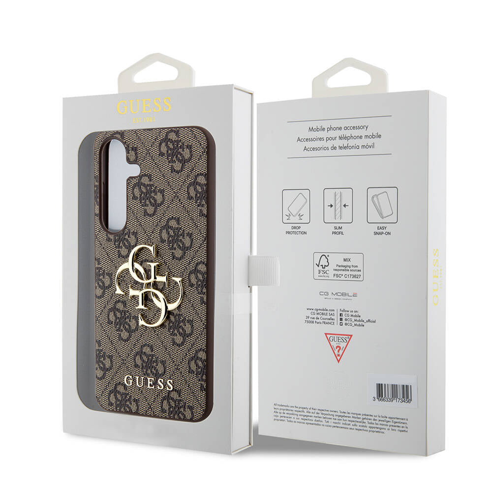 Galaxy S24 Plus Case Guess Original Licensed PU Leather Cover with Text and 4G Metal Logo Pattern Pink