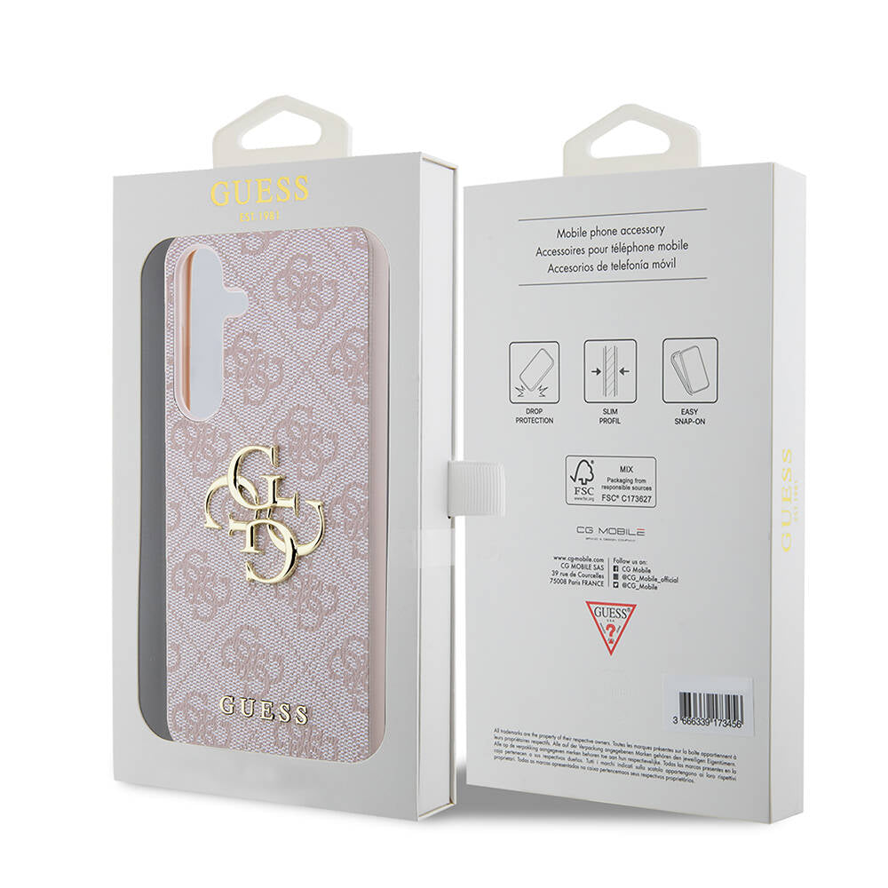 Galaxy S24 Plus Case Guess Original Licensed PU Leather Cover with Text and 4G Metal Logo Pattern Black