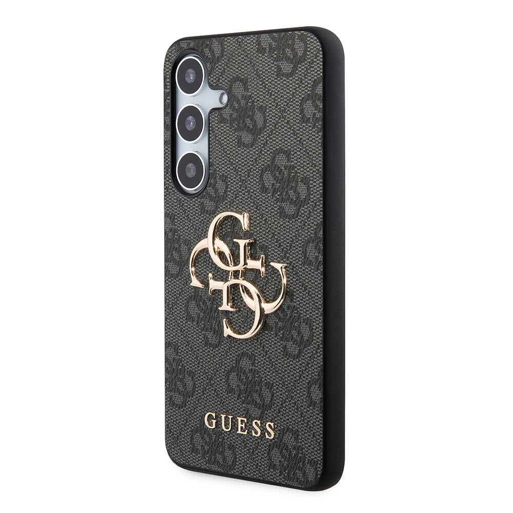 Galaxy S24 Plus Case Guess Original Licensed PU Leather Cover with Text and 4G Metal Logo Pattern Black