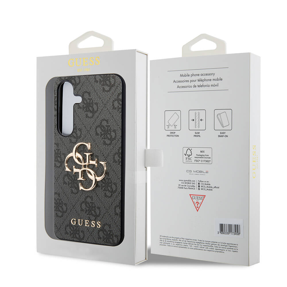 Galaxy S24 Plus Case Guess Original Licensed PU Leather Cover with Text and 4G Metal Logo Pattern Pink
