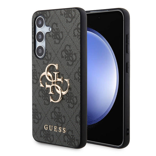 Galaxy S24 Plus Case Guess Original Licensed PU Leather Cover with Text and 4G Metal Logo Pattern Black