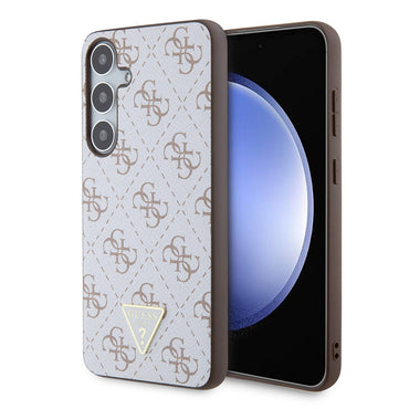 Galaxy S24 Plus Case Guess Original Licensed PU Triangle Logo 4G Patterned Cover White