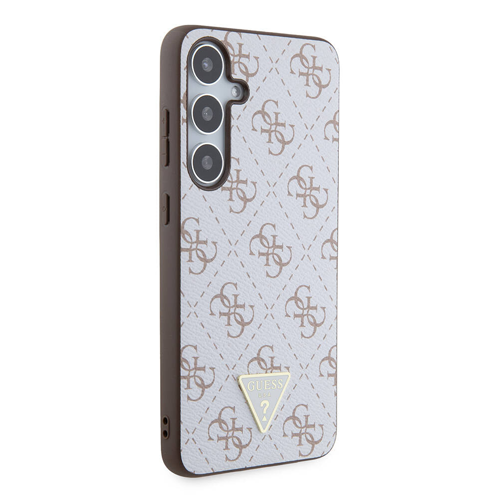 Galaxy S24 Plus Case Guess Original Licensed PU Triangle Logo 4G Patterned Cover White