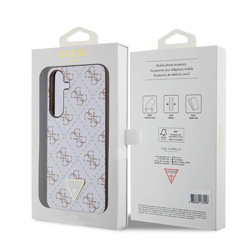 Galaxy S24 Plus Case Guess Original Licensed PU Triangle Logo 4G Patterned Cover White