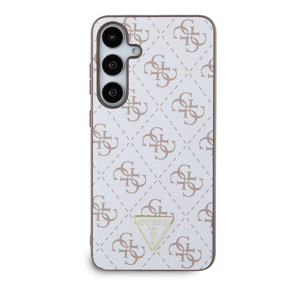 Galaxy S24 Plus Case Guess Original Licensed PU Triangle Logo 4G Patterned Cover White