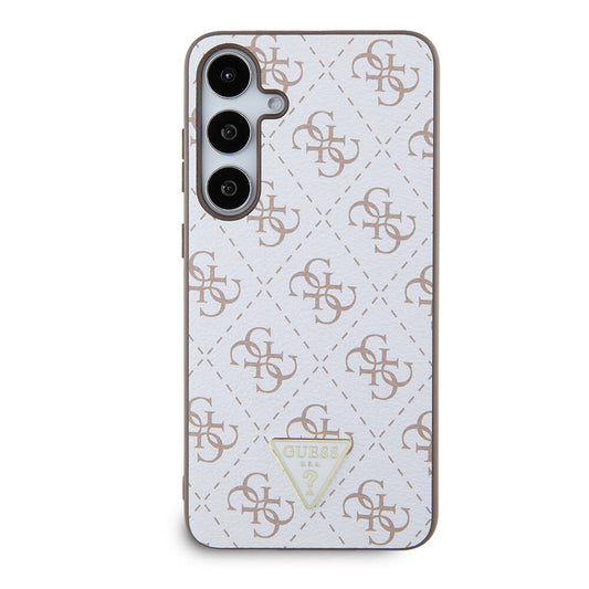 Galaxy S24 Plus Case Guess Original Licensed PU Triangle Logo 4G Patterned Cover White