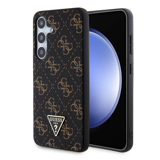 Galaxy S24 Plus Case Guess Original Licensed PU Triangle Logo 4G Patterned Cover Black