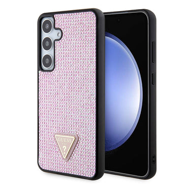 Galaxy S24 Plus Case Guess Original Licensed Stone Back Surface Triangle Logo Cover Pink