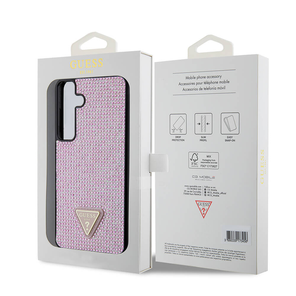 Galaxy S24 Plus Case Guess Original Licensed Stone Back Surface Triangle Logo Cover Pink