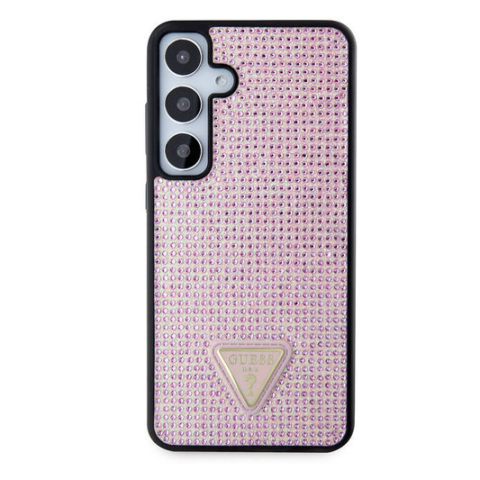 Galaxy S24 Plus Case Guess Original Licensed Stone Back Surface Triangle Logo Cover Pink
