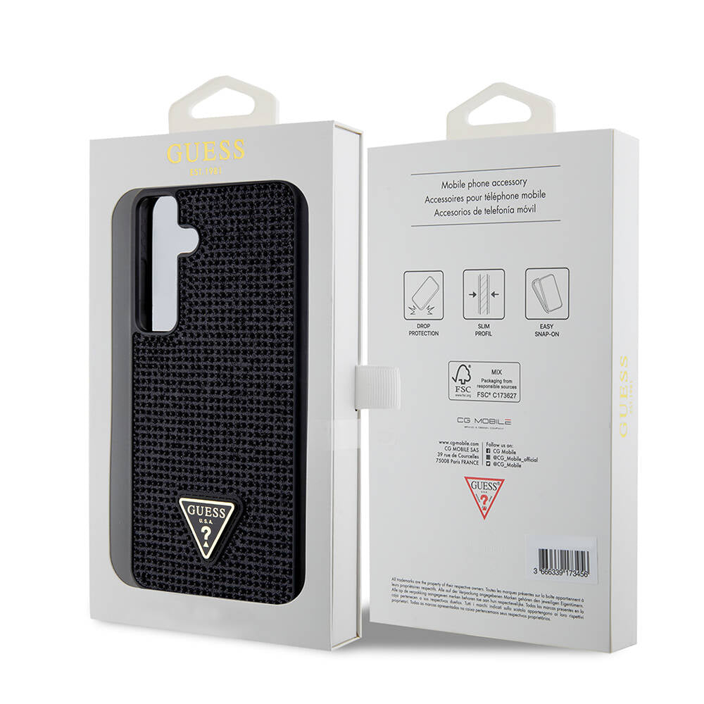 Galaxy S24 Plus Case Guess Original Licensed Stone Back Surface Triangle Logo Cover Black
