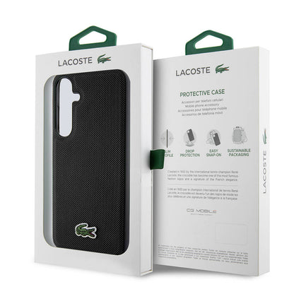 Galaxy S24 Plus Kılıf Lacoste Orjinal Lisanslı PU Pike Desenli Arka Yüzey İkonik Timsah Dokuma Logolu Kapak Siyah