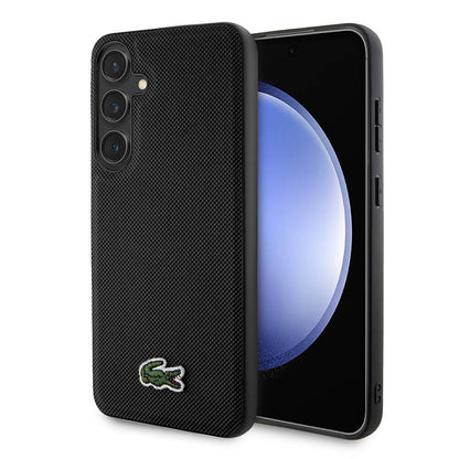 Galaxy S24 Plus Kılıf Lacoste Orjinal Lisanslı PU Pike Desenli Arka Yüzey İkonik Timsah Dokuma Logolu Kapak Siyah