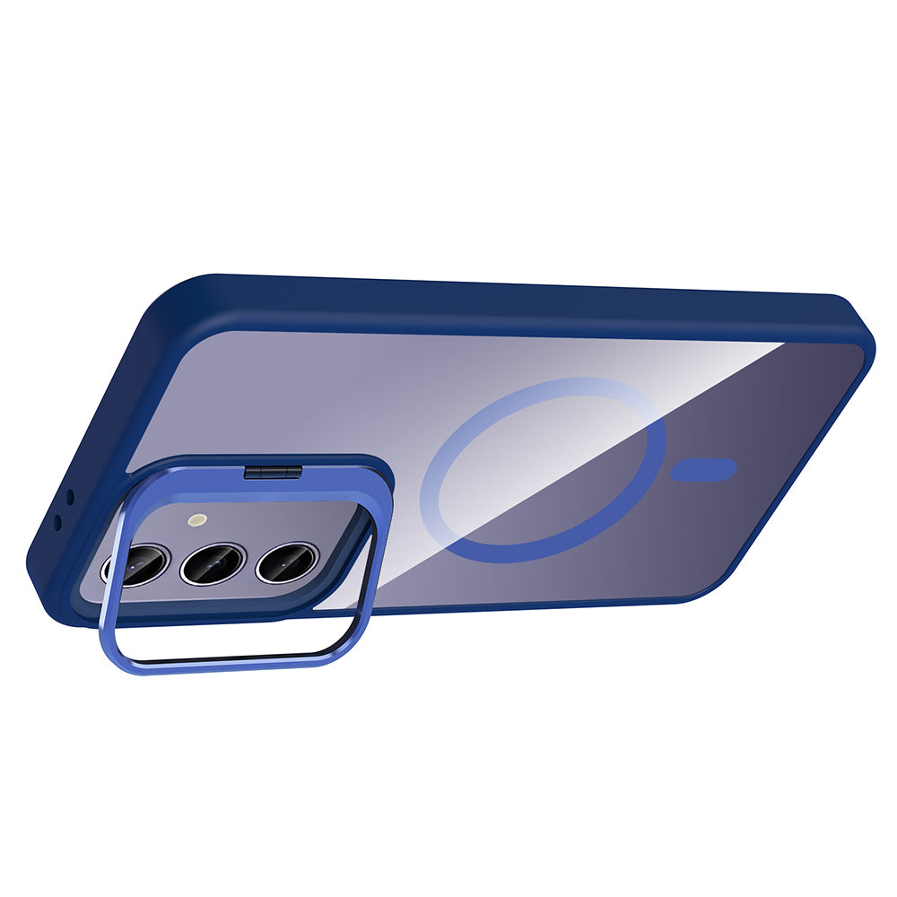 Galaxy S24 Plus Case with Stand and Camera Lens Gift, M-Safe Charging Feature, Zore Etro Cover Navy Blue 