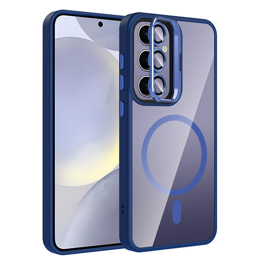 Galaxy S24 Plus Case with Stand and Camera Lens Gift, M-Safe Charging Feature, Zore Etro Cover Navy Blue 