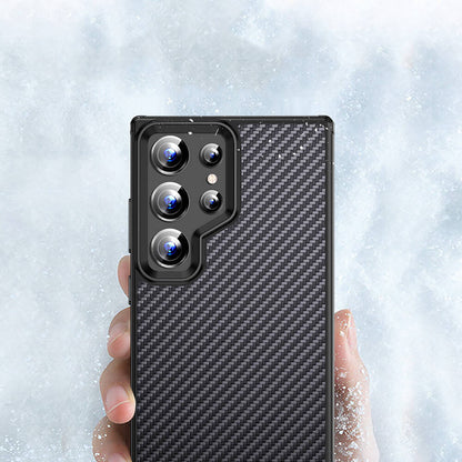 Galaxy S24 Ultra Kılıf Aramid Karbon Fiber M-safe Özellikli Wlons Radison Kapak Siyah