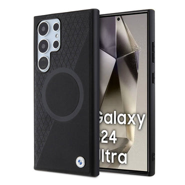 Galaxy S24 Ultra Kılıf BMW Orjinal Lisanslı M-safe Şarj Özellikli Yarım Dokulu Circle Leather Kapak Siyah