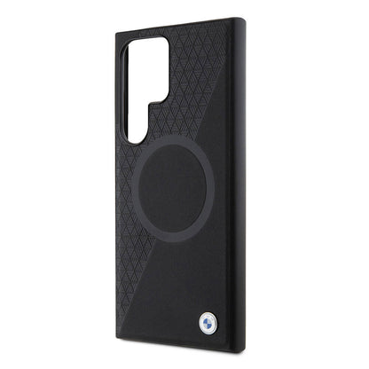 Galaxy S24 Ultra Kılıf BMW Orjinal Lisanslı M-safe Şarj Özellikli Yarım Dokulu Circle Leather Kapak Siyah