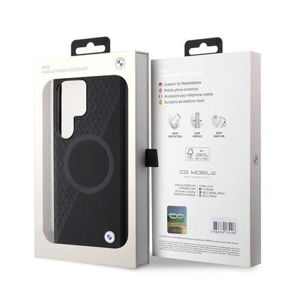 Galaxy S24 Ultra Kılıf BMW Orjinal Lisanslı M-safe Şarj Özellikli Yarım Dokulu Circle Leather Kapak Siyah