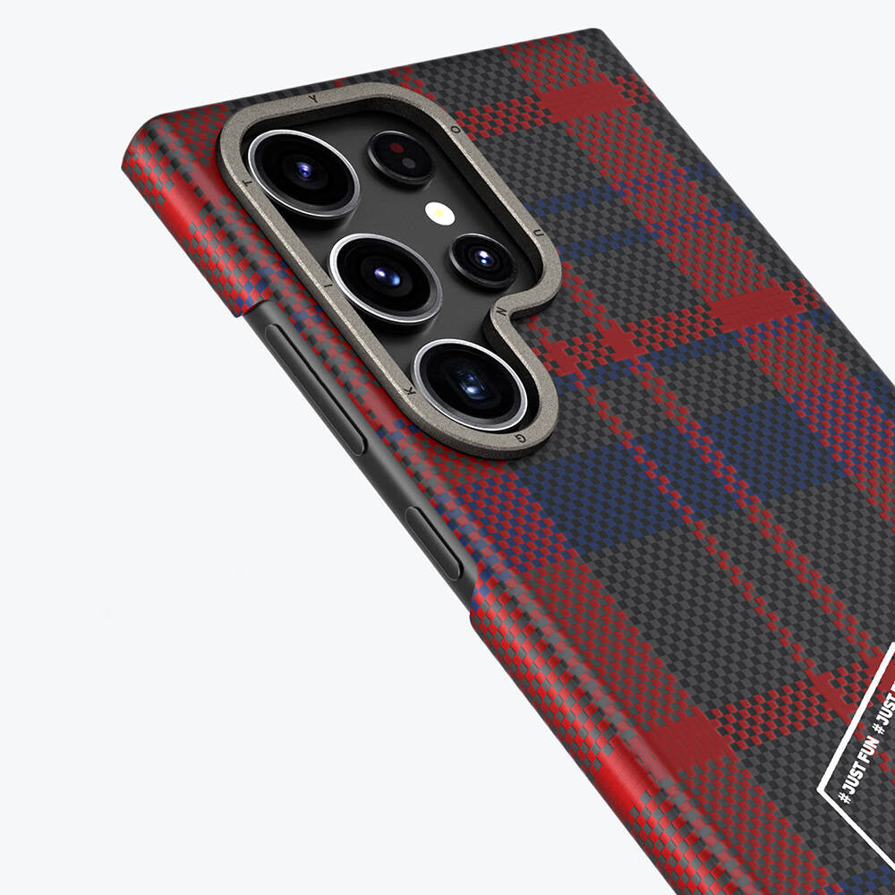 Galaxy S24 Ultra Plaid Patterned Case Youngkit Gezhi Series Cover Blue 