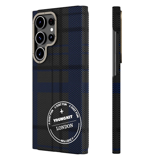 Galaxy S24 Ultra Plaid Patterned Case Youngkit Gezhi Series Cover Blue 