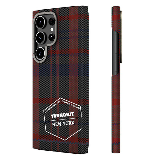 Galaxy S24 Ultra Plaid Patterned Case Youngkit Gezhi Series Cover Red 