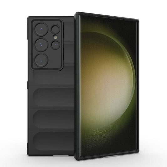 Galaxy S24 Ultra Case Flexible TPU Hollow Back Surface Design Zore Ethnic Silicone Cover Black