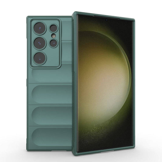 Galaxy S24 Ultra Case Flexible TPU Hollow Back Surface Design Zore Ethnic Silicone Cover Dark Green