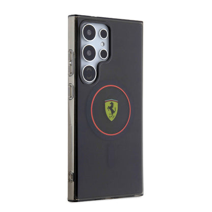 Galaxy S24 Ultra Kılıf Ferrari Orjinal Lisanslı M-safe Şarj Özellikli Füme İç Yüzey Circle Line Kapak Siyah