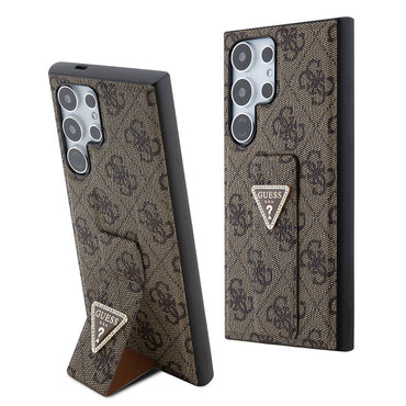 Galaxy S24 Ultra Case Guess Original Licensed 4G Patterned Triangle Logo Stand Leather Cover Black