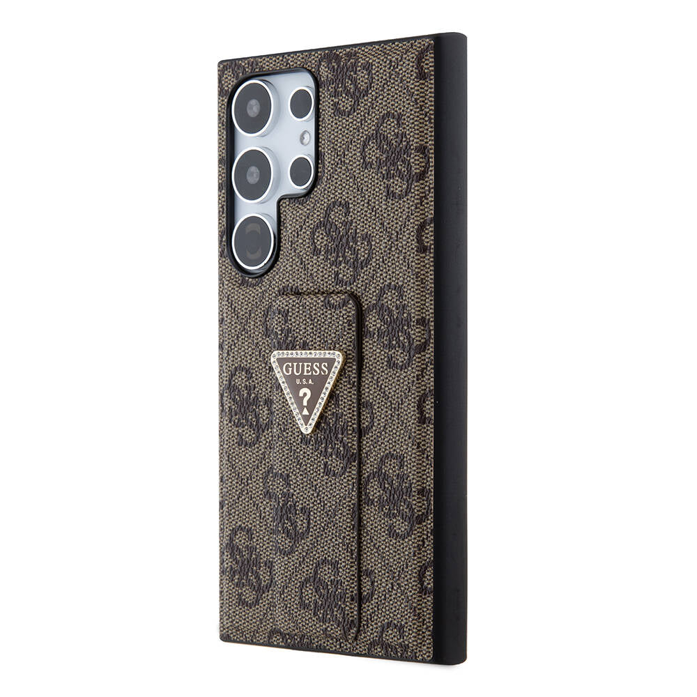 Galaxy S24 Ultra Case Guess Original Licensed 4G Patterned Triangle Logo Stand Leather Cover Black