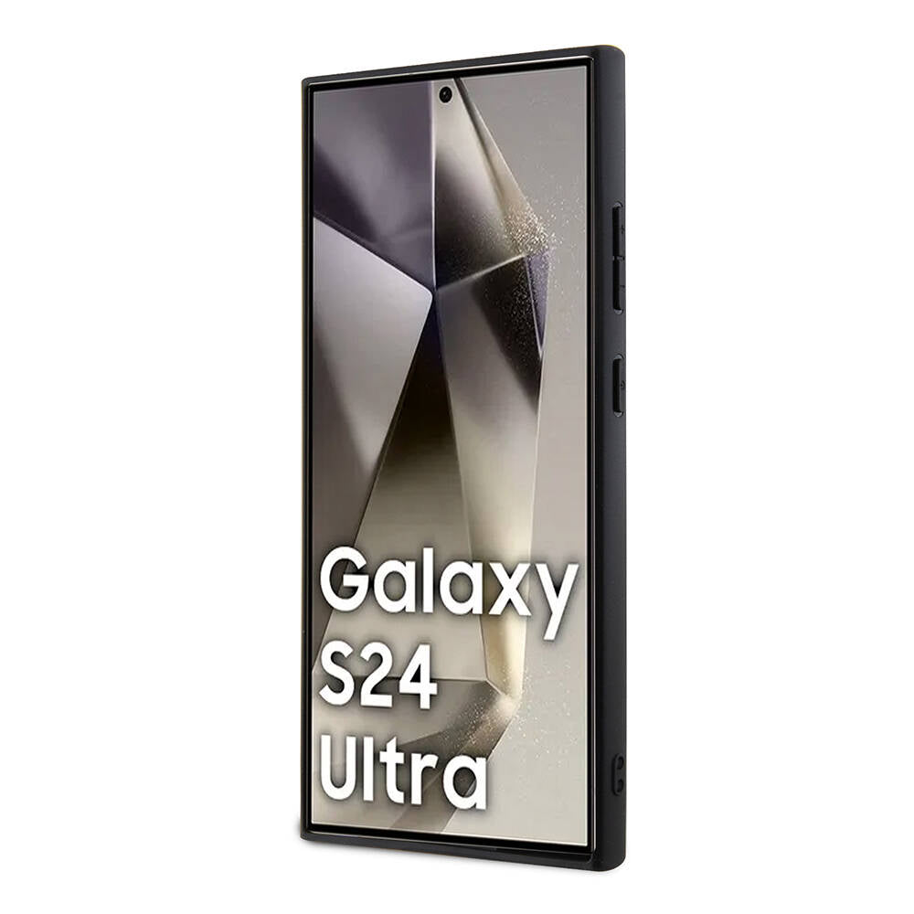 Galaxy S24 Ultra Case Guess Original Licensed 4G Patterned Triangle Logo Stand Leather Cover Black