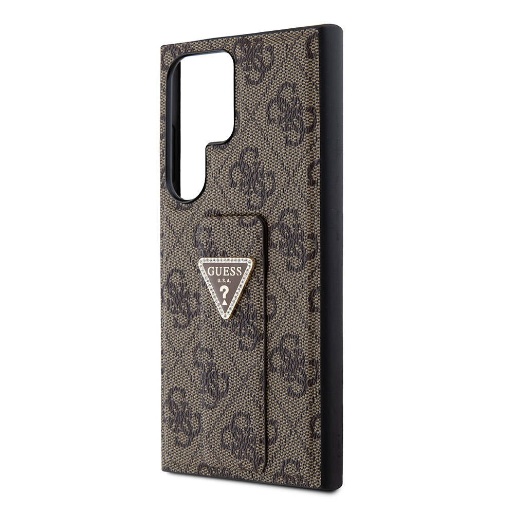 Galaxy S24 Ultra Case Guess Original Licensed 4G Patterned Triangle Logo Stand Leather Cover Black