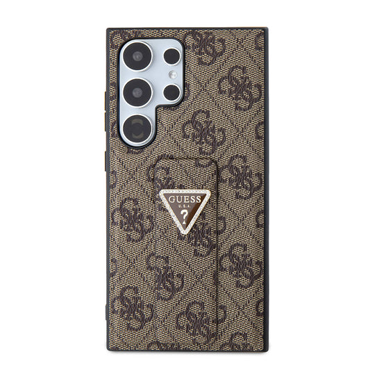 Galaxy S24 Ultra Case Guess Original Licensed 4G Patterned Triangle Logo Stand Leather Cover Brown