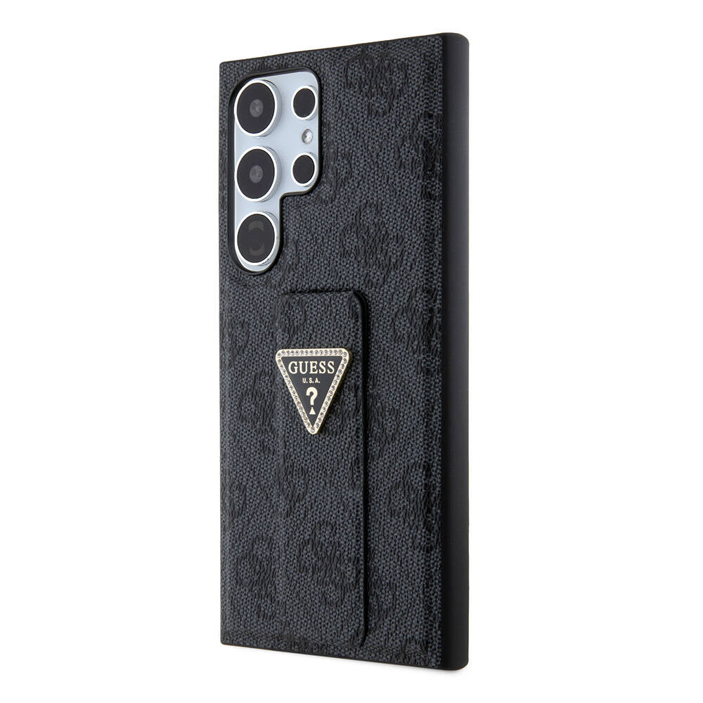 Galaxy S24 Ultra Case Guess Original Licensed 4G Patterned Triangle Logo Stand Leather Cover Brown